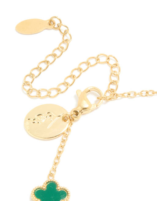 Lovisa - Bracelet en acier inoxydable plaqué or étanche avec breloques pétales - Doré/vert foncé, 5 de 5