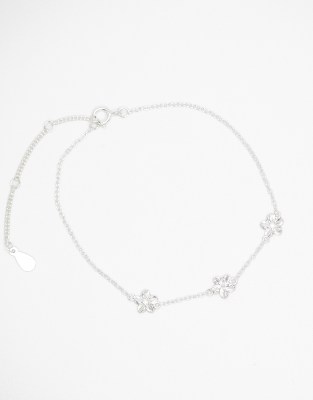 Bracelet en argent massif avec trio de fleurs - Argenté One Size