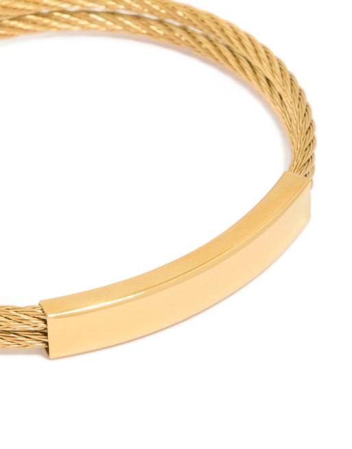 Lovisa - Bracelet jonc double torsadé pour homme en acier inoxydable étanche plaqué or - Doré, 2 de 3