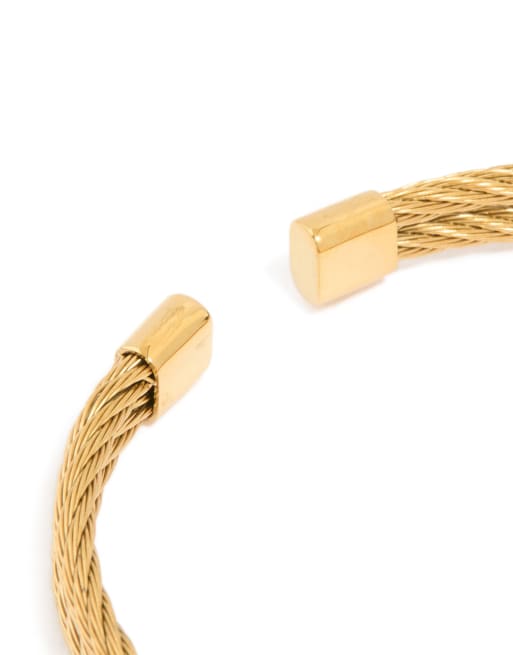 Lovisa - Bracelet jonc double torsadé pour homme en acier inoxydable étanche plaqué or - Doré, 3 de 3