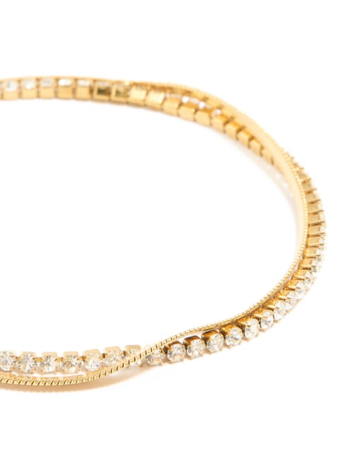 Lovisa - Bracelet superposé en acier inoxydable étanche orné de strass à maillons serpent - Doré, 2 de 4