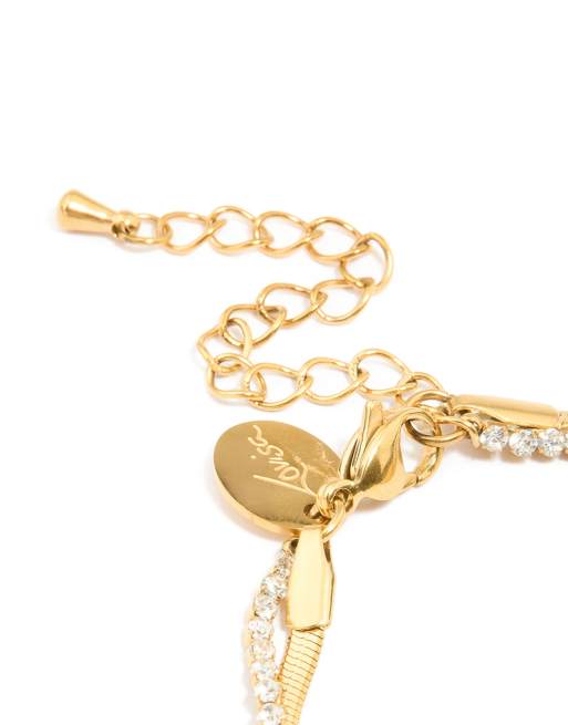 Lovisa - Bracelet superposé en acier inoxydable étanche orné de strass à maillons serpent - Doré, 3 de 4