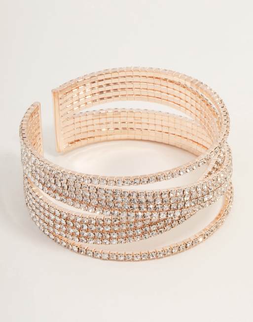 Lovisa - Brede gelaagde armband met siersteentjes in roségoud