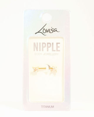 Lovisa - Brustwarzenpiercing aus vergoldetem Titan mit Anhänger im Blütendesign mit Zirkonia-Goldfarben