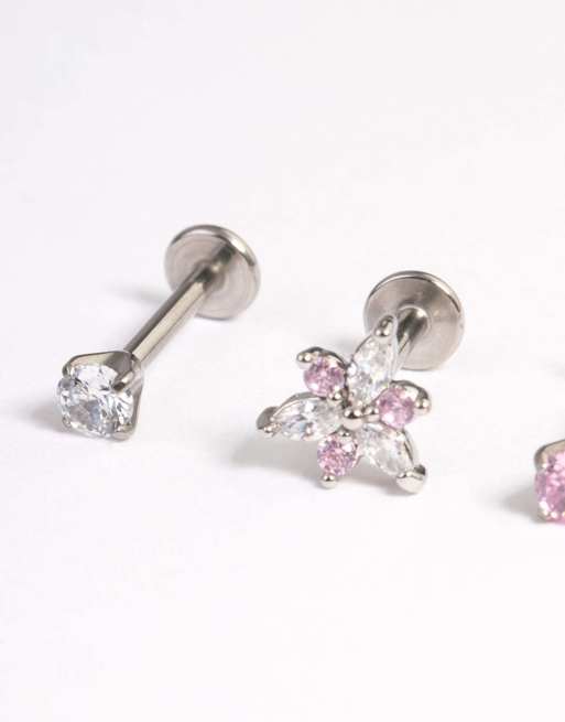 Lovisa chirurgisch stalen cubic zirconia marquise bloem flat back set in zilver, 3 van 4