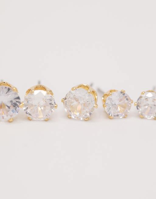 Lovisa - Classic - Confezione da 6 orecchini rotondi tonalità oro con zirconia cubica , 2 di 3