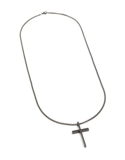 Lovisa - Collana da uomo con ciondolo a croce liscio in acciaio inossidabile rivestito nero resistente all'acqua - view 1