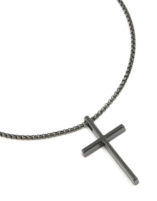 Lovisa - Collana da uomo con ciondolo a croce liscio in acciaio inossidabile rivestito nero resistente all'acqua, 2 di 4