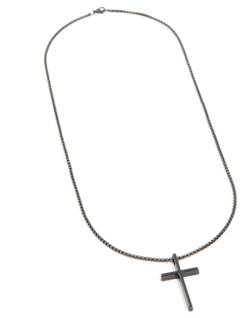 Lovisa - Collana da uomo con ciondolo a croce liscio in acciaio inossidabile rivestito nero resistente all'acqua, 4 di 4