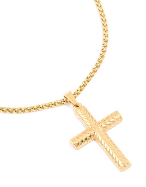 Lovisa - Collana da uomo resistente all'acqua in acciaio inossidabile placcato oro con pendente a croce, 2 di 4
