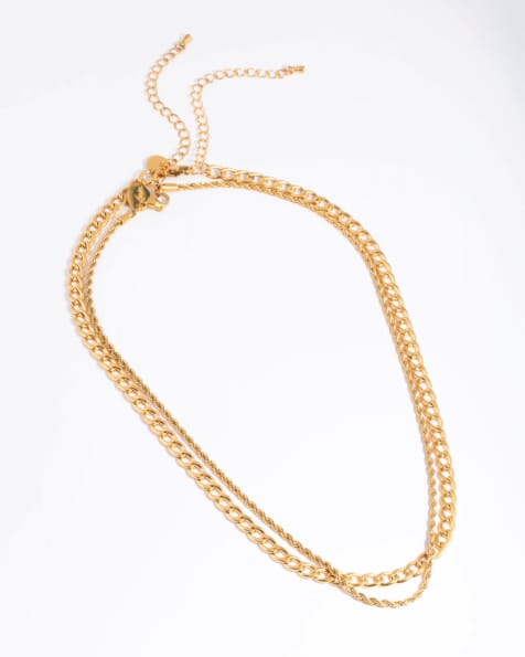 Lovisa - Collana in acciaio inossidabile placcato oro resistente all'acqua con design a doppia catenina intrecciata - view 1