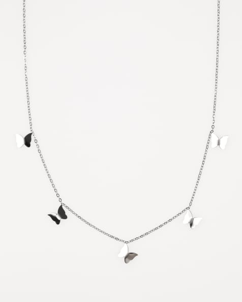 Lovisa - Collana in acciaio inossidabile resistente all'acqua color argento con charm a forma di farfalle - view 1