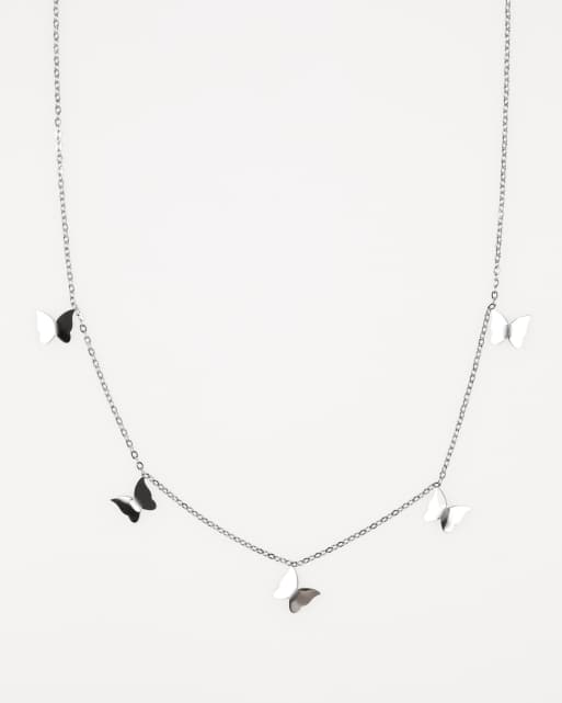 Lovisa - Collana in acciaio inossidabile resistente all'acqua color argento con charm a forma di farfalle