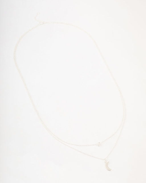 Lovisa - Collana in argento sterling a doppio filo con ciondolo a luna