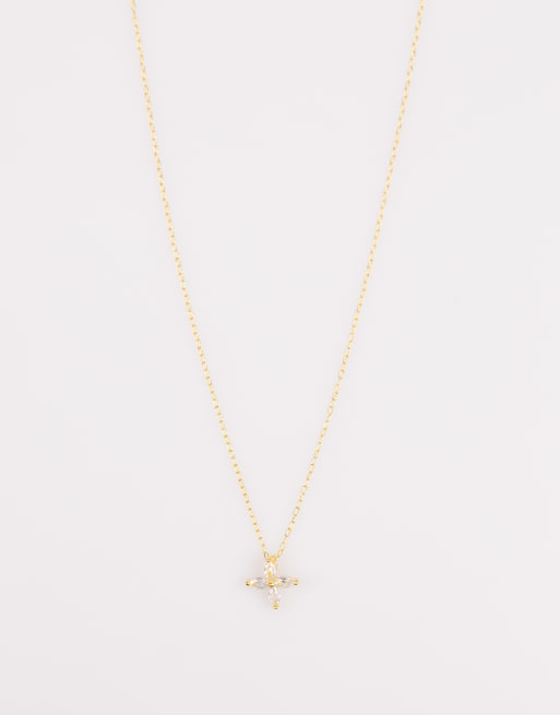 Lovisa - Collana in argento sterling placcato oro con ciondolo a forma di fiore taglio marquise con zirconia cubica