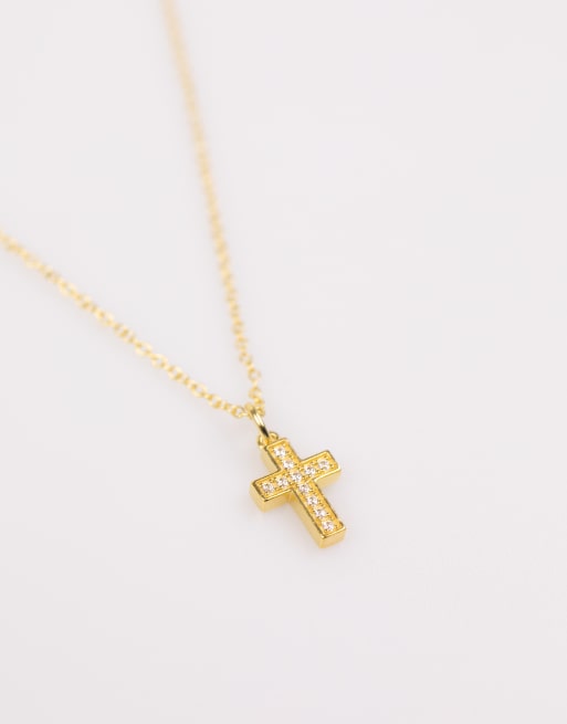 Lovisa - Collana in argento sterling placcato oro con croce in zirconia cubica
