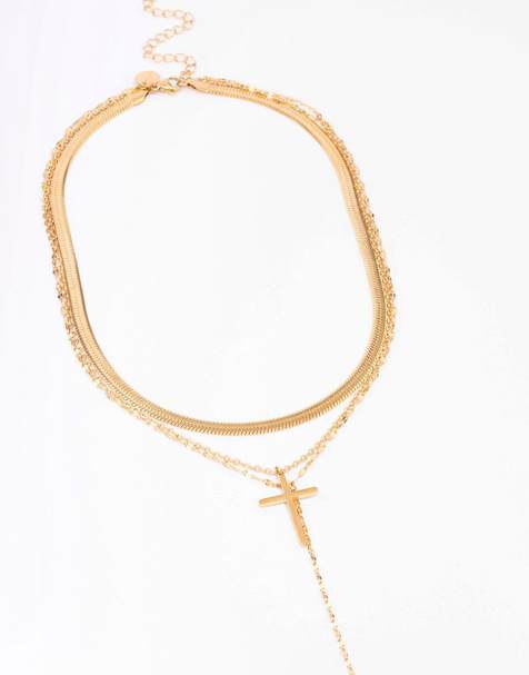 Lovisa - Collana multifilo in acciaio inossidabile resistente all'acqua placcato oro con croce - view 1