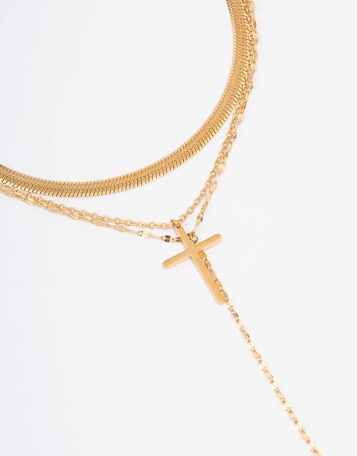 Lovisa - Collana multifilo in acciaio inossidabile resistente all'acqua placcato oro con croce, 2 di 3