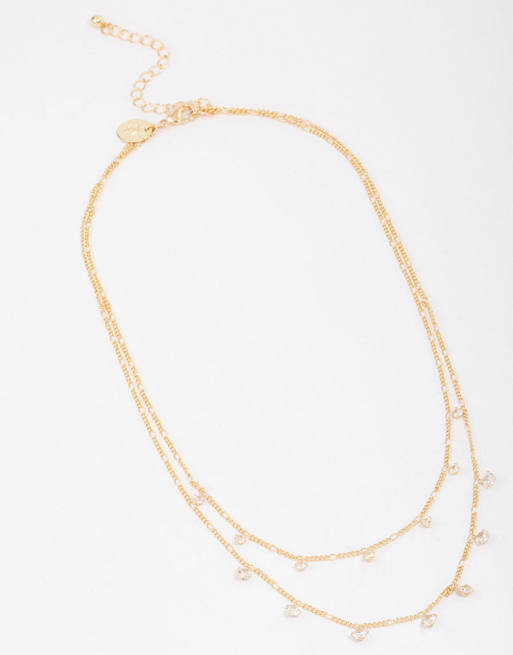 Lovisa - Collana multifilo in ottone placcato oro con dettagli a goccia in zirconia cubica