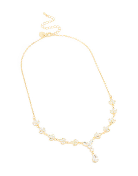 Lovisa - Collar dorado chapado en oro con diseño en forma de Y de hojas y circonitas - view 1