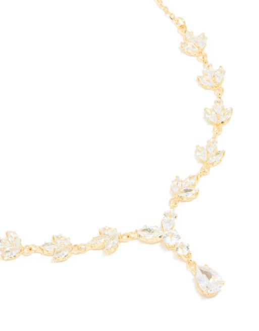 Lovisa - Collar dorado chapado en oro con diseño en forma de Y de hojas y circonitas, 2 de 5