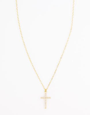 Lovisa - Collier avec pendentif croix avec strass pavés en argent massif plaqué or - Doré