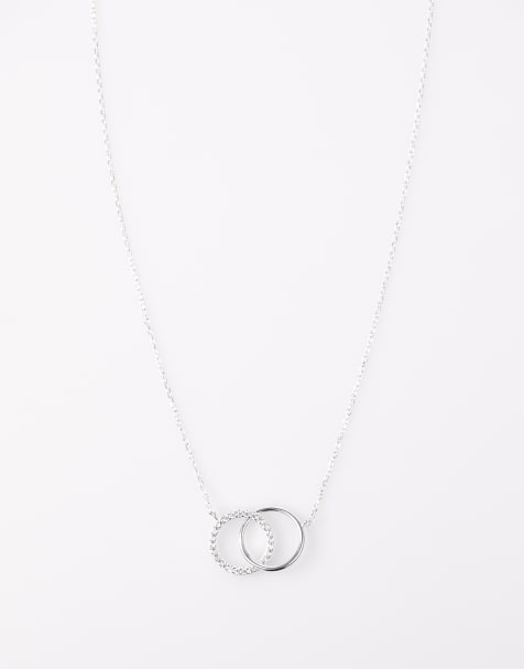 Lovisa - Collier avec pendentifs anneaux pavés en argent massif - Argenté - view 1