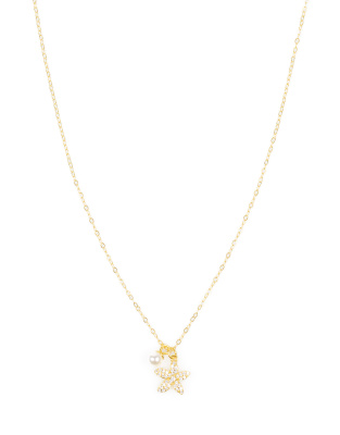 Lovisa - Collier chaîne en argent massif plaqué or avec pendentif étoile de mer et perle d'eau douce - Doré