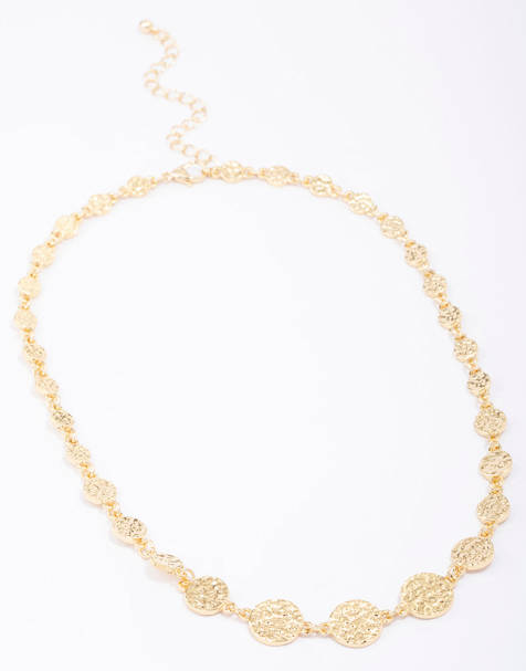 Lovisa - Collier chaîne en plaqué or effet martelé à détails circulaires - Doré - view 1
