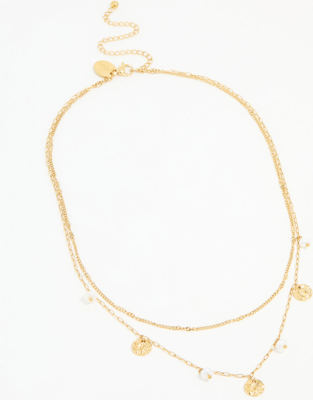 Lovisa - Collier double-rang en acier inoxydable étanche plaqué or avec breloques disques et perles-Doré