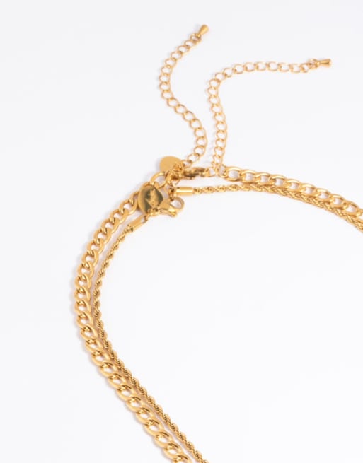 Lovisa - Collier double-rang en acier inoxydable étanche plaqué or avec maillons torsadés, 2 de 3