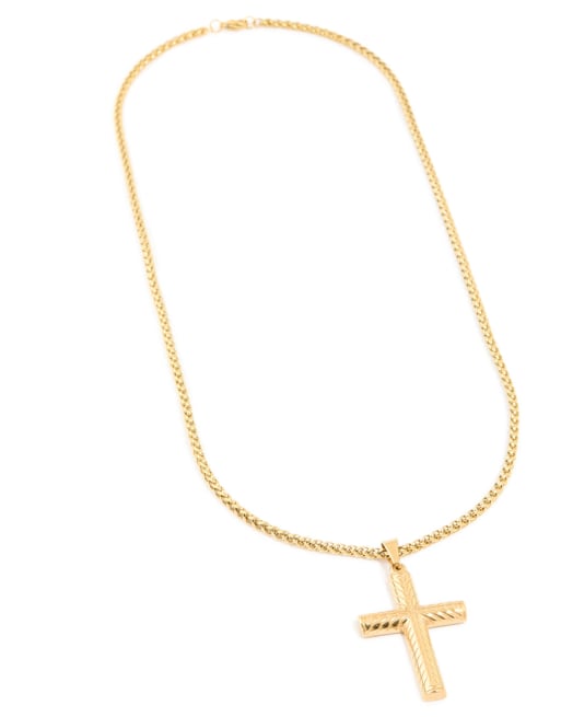 Lovisa - Collier en acier inoxydable étanche pour homme plaqué or avec pendentif croix - Doré, 4 de 4