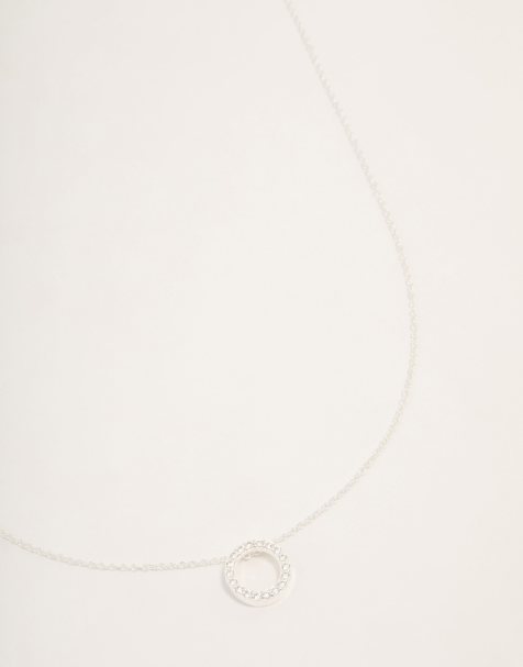 Lovisa - Collier en argent massif avec pendentif cercle à strass - Argenté - view 1