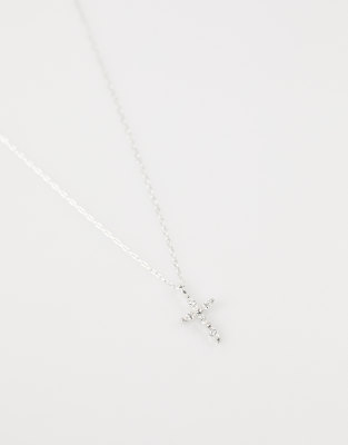 Lovisa - Collier en argent massif avec pendentif croix marquise en zircons cubiques - Argenté