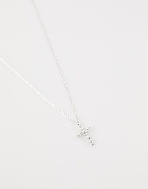 Lovisa - Collier en argent massif avec pendentif croix marquise en zircons cubiques - Argenté - view 1