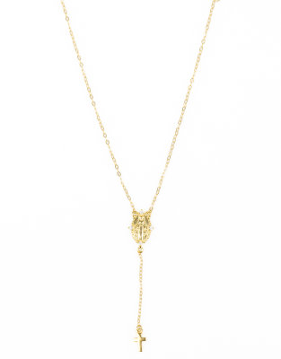 Lovisa - Collier en argent massif plaqué or avec croix style chapelet - Doré