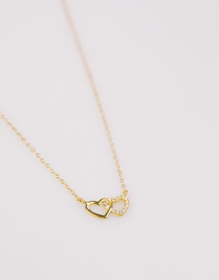 Lovisa - Collier en argent massif plaqué or avec deux pendentifs caur à zircons cubiques {0} carats - Doré