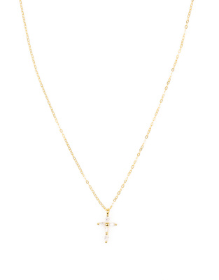 Lovisa - Collier en argent massif plaqué or avec motif croix à zircon cubique - Doré