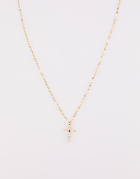 Lovisa - Collier en argent massif plaqué or avec motif croix à zircon cubique - Doré - view 1