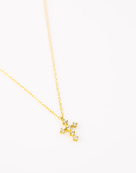 Lovisa - Collier en argent massif plaqué or avec motif croix à zircon cubique - Doré - view 1