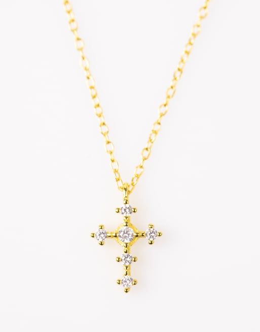 Lovisa - Collier en argent massif plaqué or avec motif croix à zircon cubique - Doré , 2 de 3