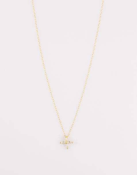 Lovisa - Collier en argent massif plaqué or avec pendentif fleur marquise à zircons cubiques - Doré - view 1