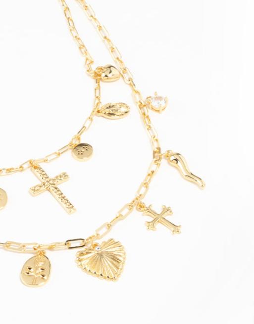 Lovisa - Collier en plaqué or avec breloques cœur, croix et perles d'eau douce, 3 de 3
