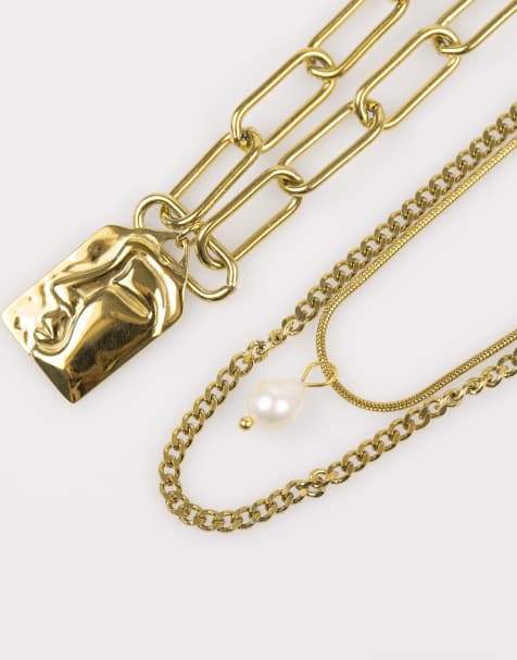 Lovisa - Collier multi-rangs en acier inoxydable plaqué or avec pendentifs originaux - Doré - view 1
