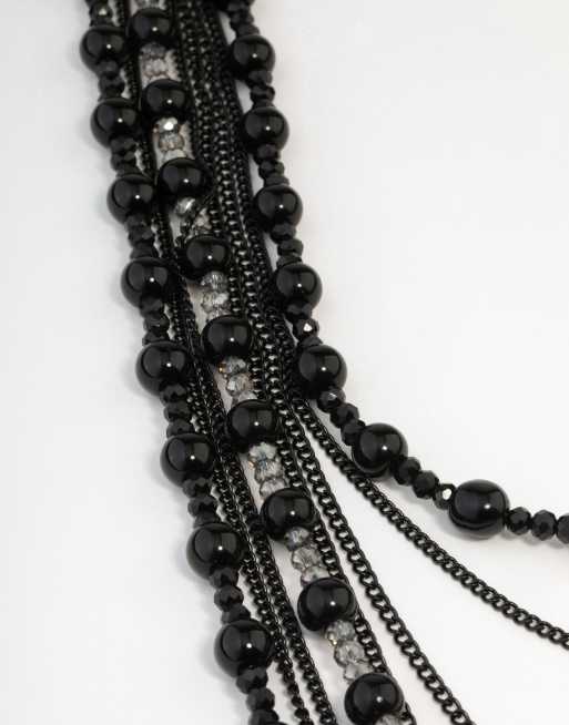 Collier Ancien 3 Rangs Avec Perles Longues Noires - Occasion En Bon état