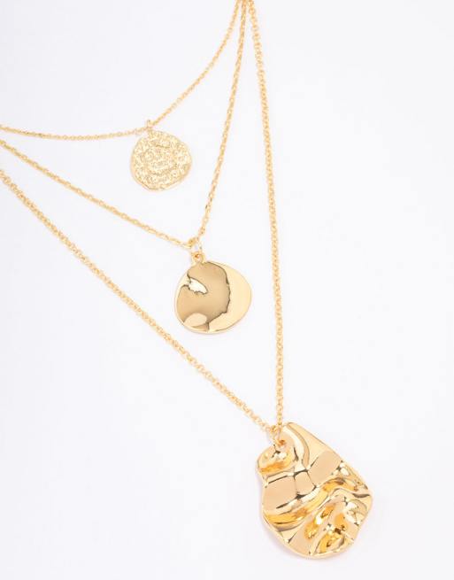 Lovisa - Collier multi-rangs en plaqué or avec pendentif disque effet fondu - Doré, 2 de 4