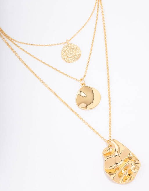 Lovisa - Collier multi-rangs en plaqué or avec pendentif disque effet fondu - Doré, 4 de 4