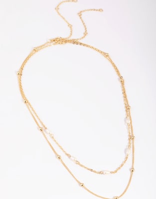 Lovisa - Collier multi-rangs en plaqué or avec perles d'eau douce - Doré