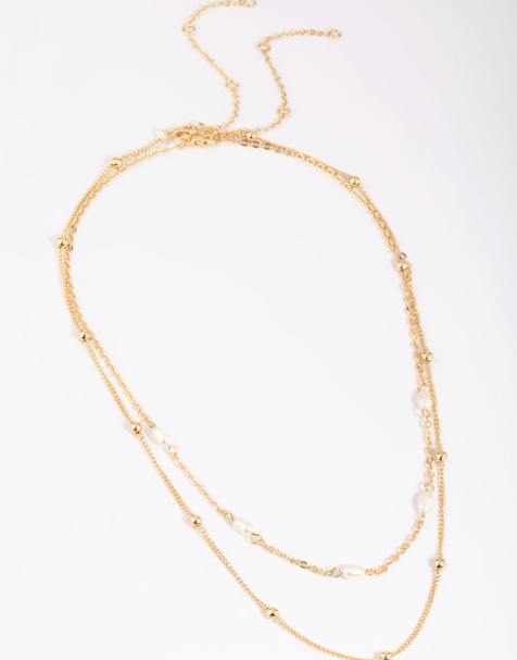 Lovisa - Collier multi-rangs en plaqué or avec perles d'eau douce - Doré - view 1