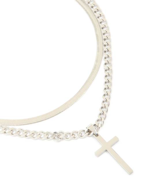 Lovisa - Collier multi-rangs pour homme en acier inoxydable étanche avec maillons croix et serpent - Argenté, 3 de 4